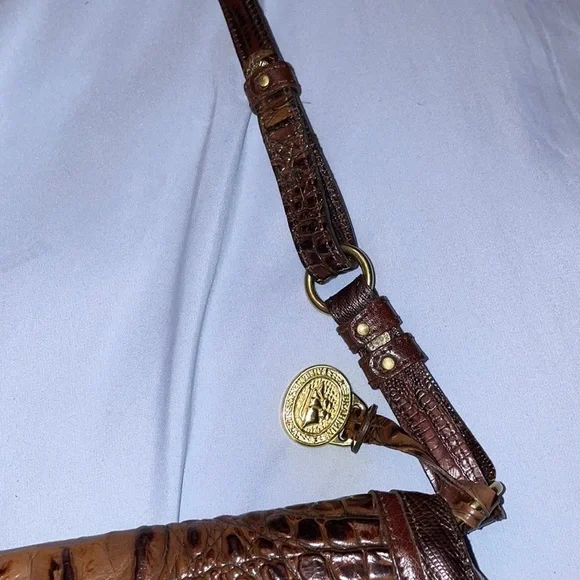 Brahmin Pecan brown leather crossbody shoulder adjustable clutch purse bag